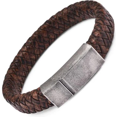 Afbeelding van Rhylane Heren Armband Leder &amp; Edelstaal Cognac 20.5 cm