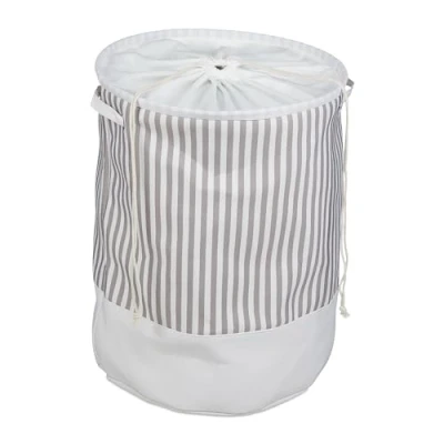 Afbeelding van Relaxdays Wasmand met strepen opbouwbare wastas decoratieve waszak badkamer stof