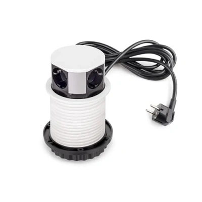 Afbeelding van Emuca Vertikal Push multi connector diameter 100mm, 3 Schuko type stekkers, 1 USB A, C, Staal en Kunststof, Wit