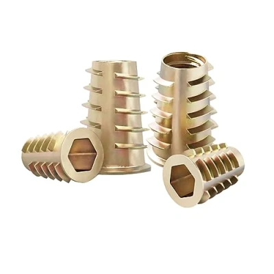Afbeelding van Qrity 20 stuks zeskantmoeren met schroefdraad van zinklegering, M4 x 10 mm platte kopschroefdraad, zelftappende inzetstukken, ladder schroefmoeren voor houten meubels