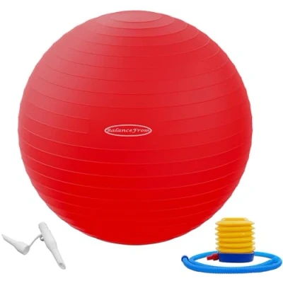 Afbeelding van BalanceFrom Anti uitbarstings en slipbestendige oefenbal yogabal fitnessbal geboortebal met snelpomp, 2 pond capaciteit (58 65cm, L, rood)