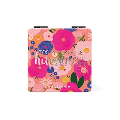 Afbeelding van LEGAMI Zakspiegel met vergrotingsspiegel, zonder vervorming, ideaal voor tas en reizen, 6 x cm, thema bloemen