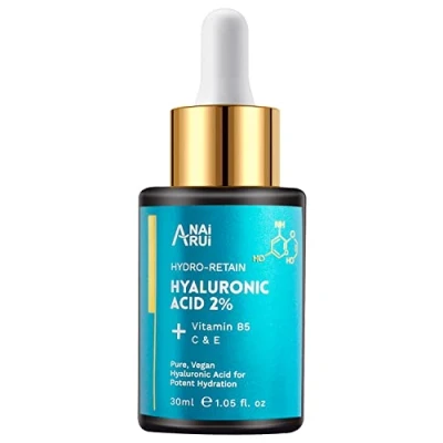 Afbeelding van ANAiRUi Hyaluronzuurserum voor de huid, 2% met vitamine B5, C &amp; E, intensieve vochttoevoer + vochtinbrenger, vult op en verhoogt stevigheid, niet vettig, vrij van parabenen, 1 fl oz