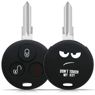 Afbeelding van kwmobile Autosleutel hoesje geschikt voor Smart 3 knops draadloze behuizing in wit / zwart Don&#039;t Touch My Key design