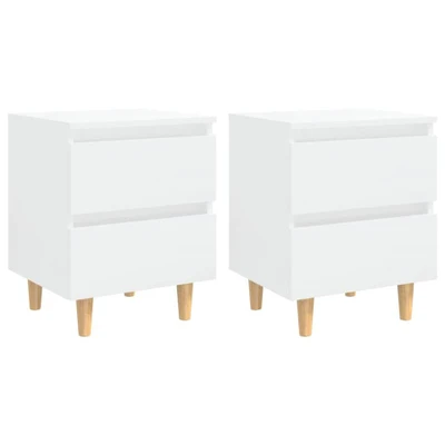 Afbeelding van Nachtkastjes 2 st met houten poten 40x35x50 cm hoogglans wit