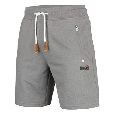 Afbeelding van Mount Swiss Liam korte vrijetijdsbroek voor heren, sweatpants met zakken, 2 zij en 1 achterzak, elk ritssluiting, sportshorts heren in klassieke kleuren, staalgrijs, XL