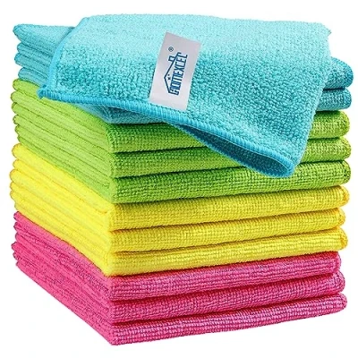 Afbeelding van HOMEXCEL Microvezeldoek, 12 stuks reinigingsdoek, microvezel reinigingsdoeken handdoeken met 4 kleuren assortiment, 29 x cm (groen/blauw/geel/roze)