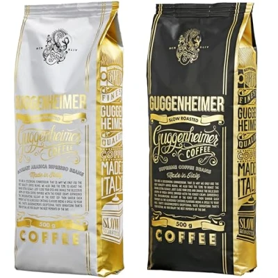 Afbeelding van Guggenheimer Coffee Koffiebonen Proefverpakking 1kg, Supreme 500g &amp; Gourmet Arabica 500g, weinig zuurgraad bitterstoffen, Fijnste crema, Beste espresso voor volautomatische machines, Proeverij set