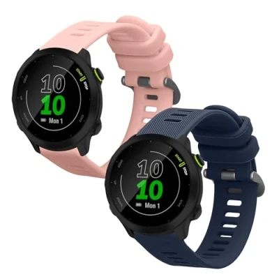 Afbeelding van kwmobile 2x horlogebandjes geschikt voor Garmin Forerunner 55 bandje Smartwatch bandjes van TPU Activity tracker horloge band in donkerblauw / oudroze
