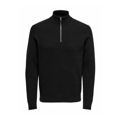Afbeelding van ONLY &amp; SONS Heren ONSPHIL REG 12 Cotton Half Zip Knit NOOS Trui, zwart, XS, XS