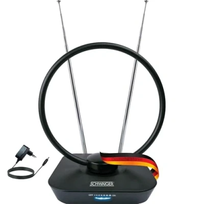 Afbeelding van SCHWAIGER 720365 DVB T2 binnenantenne actief met versterker DAB+ T antenne televisie LTE knipfilter Digitale ontvangst Telescoopstangen statief Ronde