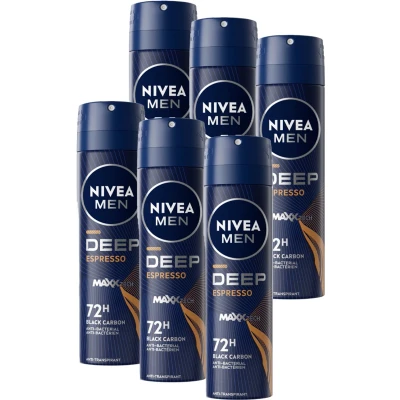 Afbeelding van Nivea Men Deep Black Carbon Espresso Deodorant Spray Voordeelverpakking 6x150ml