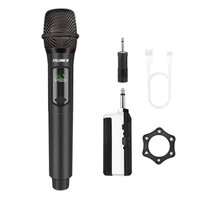Afbeelding van talomen Professionele draadloze microfoon, microfoonsysteem met 2,4 GHz, dynamisch, oplaadbaar, ontvanger, 160 ft buiten, voor karaoke, zangen, feesten, avonden, dj&#039;s, kerken, bruiloften,
