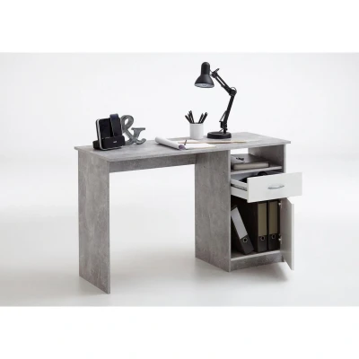 Afbeelding van FMD Bureau met 1 lade 123x50x76,5 cm betonkleurig en wit