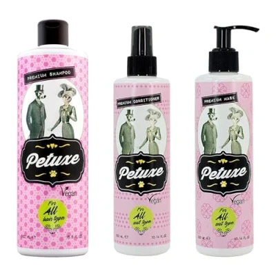 Afbeelding van Petuxe Pakket voor Huisdieren Shampoo + Masker Conditioner. katten. Alle rassen. haartypes Veganistisch. Wast grondig. Met Vitamine E.