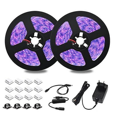 Afbeelding van 10 m blacklight ledstrip, uv m, blacklight, ledstrip met transformator, 600 stuks, 2835 leds, 12 V, 3 A, flexibel bevestigingen voor decoratieverlichting, feestverlichting