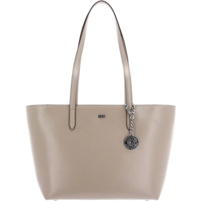 Afbeelding van DKNY Leren Shopper Schoudertas Bryant Tote LT Toffee / Slvr Beige