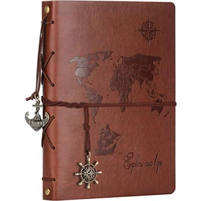 Afbeelding van ZEEYUAN Fotoalbum scrapbook om zelf vorm te geven, wereldkaart, leer, fotoboek, 60 pagina&#039;s met fotohoeken, als verjaardagscadeau voor koppels, vrienden