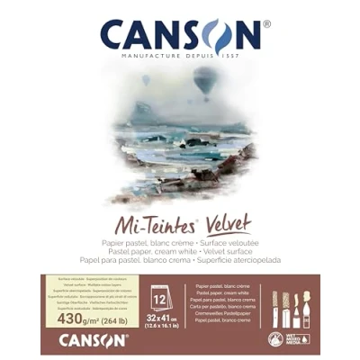 Afbeelding van CANSON Mi Teintes Velvet, pastelpapier, fluweelachtig oppervlak, 430 g/m², aan de korte zijde, 32 x 41 cm, wit, 12 vellen