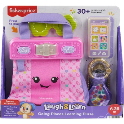 Afbeelding van Fisher Price Baby en Peuterspeelgoed, Leerplezier Op Stap Ontdekkingstas, interactieve tas 4 accessoires, vanaf 6 maanden, Nederlandse versie, HYR93