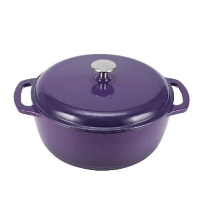 Afbeelding van Amazon Basics Braadpan, gietijzer, geëmailleerd, rond, met deksel, 5,6 liter, paars