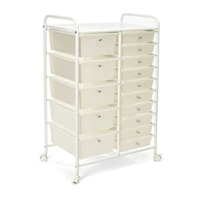 Afbeelding van Seville Classics Multifunctionele mobiele rollende organizer met 15 lades voor opbergwagen, wit, 38,9 x 64 97 cm, groot