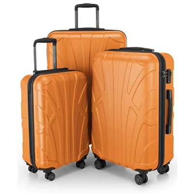 Afbeelding van Suitline 3 delige kofferset Trolley set trolleykoffer Harde koffer Reiskoffer, TSA, 55cm + 66cm 76cm, 100% ABS, mat oranje