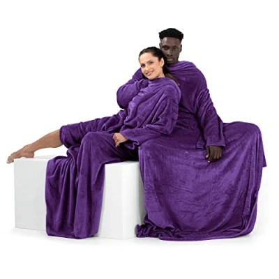 Afbeelding van DecoKing TV deken microvezel knuffeldeken met mouwen en zakken microvezeldeken fleecedeken zacht Lazy 150x180 cm Violet