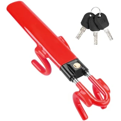 Afbeelding van Tevlaphee Stuurklauw, stuurslot voor auto, diefstalbeveiliging duurzaam, universele pasvorm, pvc bescherming, verstelbaar auto&#039;s, SUV&#039;s, campers, caravans, 3 sleutels, rood