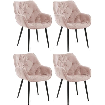 Afbeelding van CLP Set van 4 eetkamerstoelen Tanna Fluweel Roze