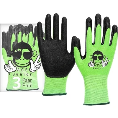 Afbeelding van ACE Junior 3 x tuinhandschoenen voor kinderen van 5 tot 6 jaar, bescherming jongens en meisjes, groen