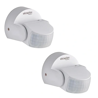 Afbeelding van Oktaplex Bea set van 2 buitenbewegingsmelders 230V IP65 draaibaar 180 &amp; 360 bewegingssensor 12m bereik wit opbouw infrarood sensor