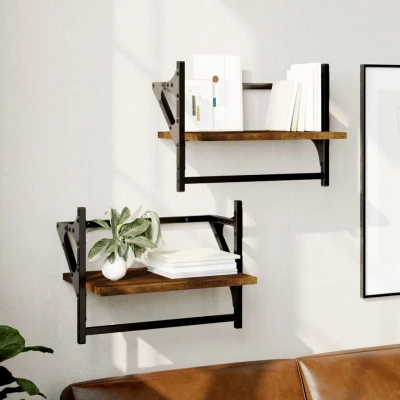 Afbeelding van Wandschappen met stangen 2 st 40x25x30 cm gerookt eikenkleurig