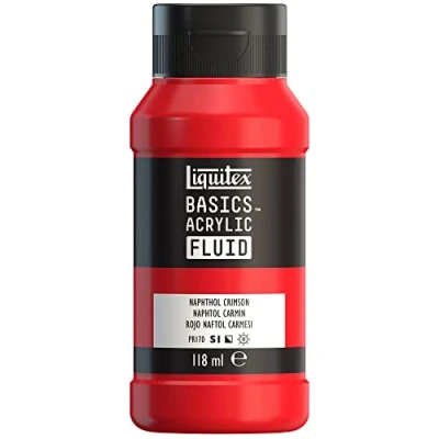 Afbeelding van Liquitex 8870387 Basics Fluid acrylverf met vloeiende consistentie, sneldrogend, lichtecht, waterbestendig, op waterbasis, fles van 118 ml, naftholrood karmijn