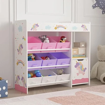 Afbeelding van Kinderkast Søndreland open kast 80x90x29,5 cm eenhoornmotief [en.casa]