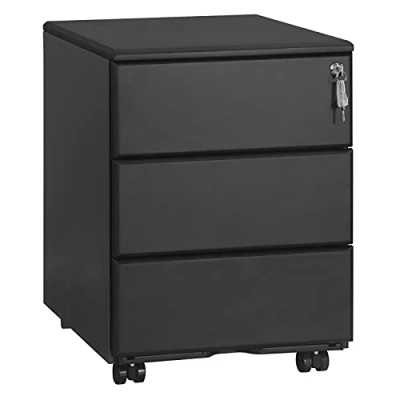 Afbeelding van WOLTU archiefkast rolcontainer kantoorkast container afsluitbare lades zwart metaal met 3 laden kantoorcontainer SK024sz