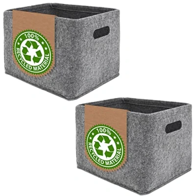 Afbeelding van Set van 2: 100% Gerecyclede Vilten Opbergmand 32x26x23 Organiser Vilt Opbergbak Opvouwbare Opbe...