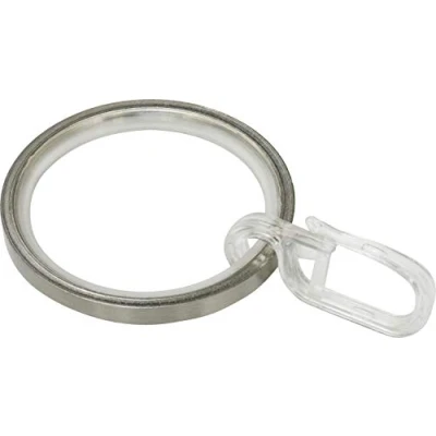 Afbeelding van Gardinia Gordijnringen voor gordijnroedes van Ø25 mm inclusief glij inzetstuk en gordijnhaken, 10 stuks, breedte: 4 mm, metaal, rvs look