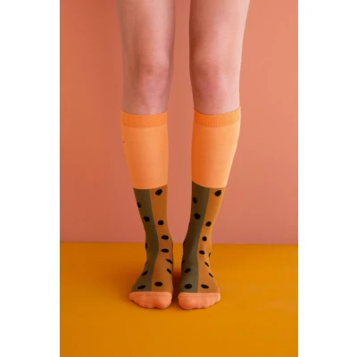 Afbeelding van Sticky Lemon Kniekous Oranje Groen Bruin Maat 39 41