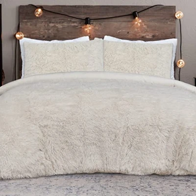 Afbeelding van Sleepdown Delig dekbedovertrek van imitatiebont en fleece, beddengoedset met kussenslopen, thermo warm, gezellig, superzacht, onderhoudsarm, tweepersoonsbed (200 cm x 200 cm)