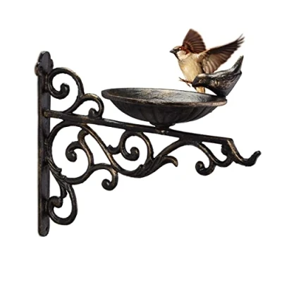 Afbeelding van Relaxdays vogelbadje gietijzer muur waterschaal vogelbad drinkschaal decoratie bronzen