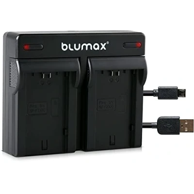 Afbeelding van Blumax Mini Dubbele Lader voor Sony NP F970 / F960 geschikt F750 F550 F990 Laad 2 batterijen tegelijkertijd incl.Micro USB kabel