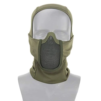 Afbeelding van AOUTACC Bivakmuts Airsoft Mesh Mask, Ninja Style Full Face Protection Hood met Mask voor Cs War Game, BB Gun, Jacht, Paintball (OD)