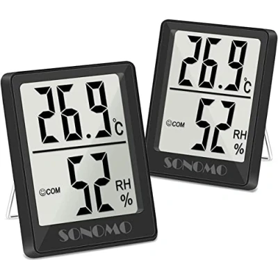 Afbeelding van SONOMO Thermische hygrometer, 2 stuks digitale hygrometer binnen, thermometer binnen vochtigheid hoge nauwkeurigheid, voor verticale of wandmontage luchtvochtigheidsmeter, (zwart)