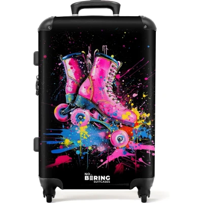 Afbeelding van NoBoringSuitcases.com® Koffer groot Rolkoffer lichtgewicht Roze rolschaatsen met verf Reiskoffer 4 wielen Grote trolley XL 20 kg bagage