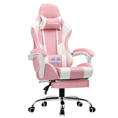 Afbeelding van GTPLAYER Game stoel massage, gaming bureaustoel ergonomische met voetensteun, verstelbare hoofdsteun en lendensteun, in hoogte verstelbaar, Roze
