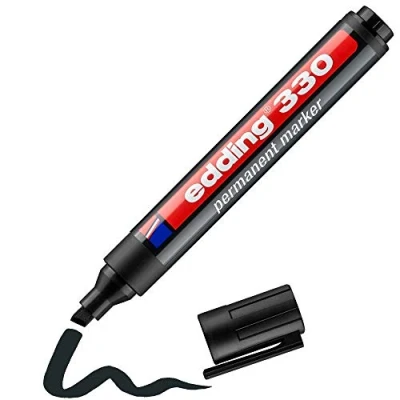 Afbeelding van edding 330 permanent marker zwart 1 stift beitelpunt 5 mm watervast, sneldrogend wrijfvast voor karton, kunststof, hout, metaal, glas