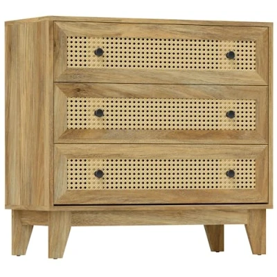 Afbeelding van HOMCOM Commode met 3 laden, rieten van rotan, 80 x 35 76 cm, licht houtlook