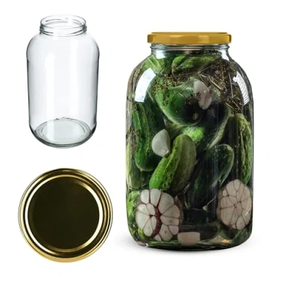 Afbeelding van KADAX inmaakpotten, 4 liter, diameter van 100 mm, ronde potten (1 stuk, gouden deksel)