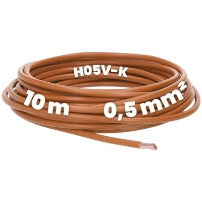 Afbeelding van Kalitec 10 meter H05V K 0,5 mm² bruin I kabel als bedradingskabel flexibele aderkabel PVC enkele ader strengen schakeldraad
